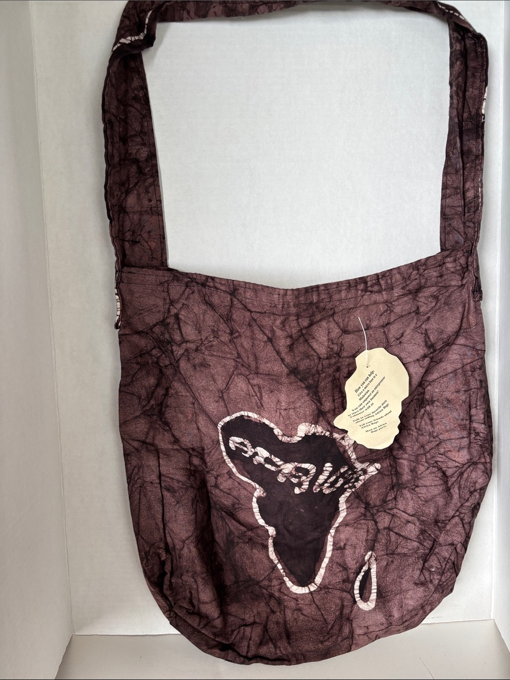Handmade Large African Fabric Printed Deep Purple Tote with Interior Pockets NWT